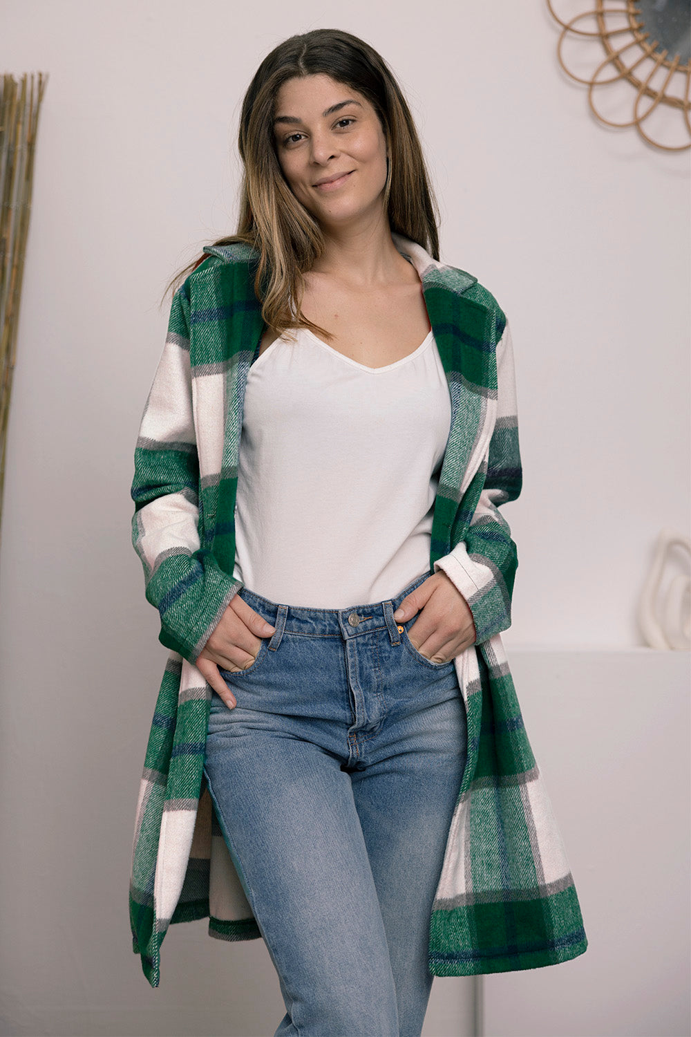 Full Size Plaid Button Up Lapel Collar Coat Sizes S - XXL