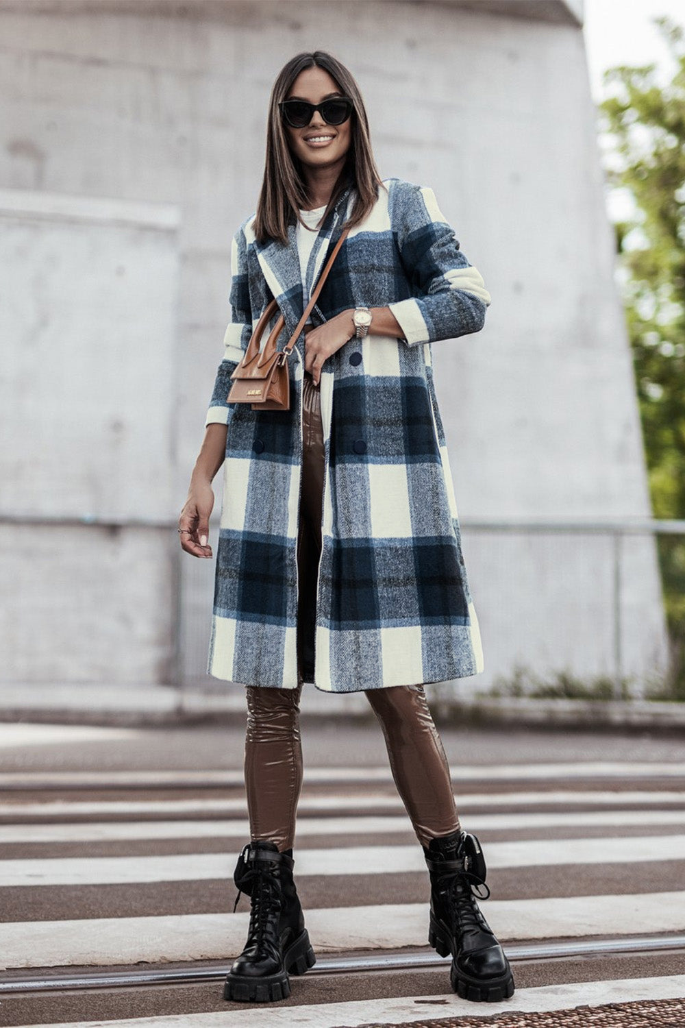Full Size Plaid Button Up Lapel Collar Coat Sizes S - XXL