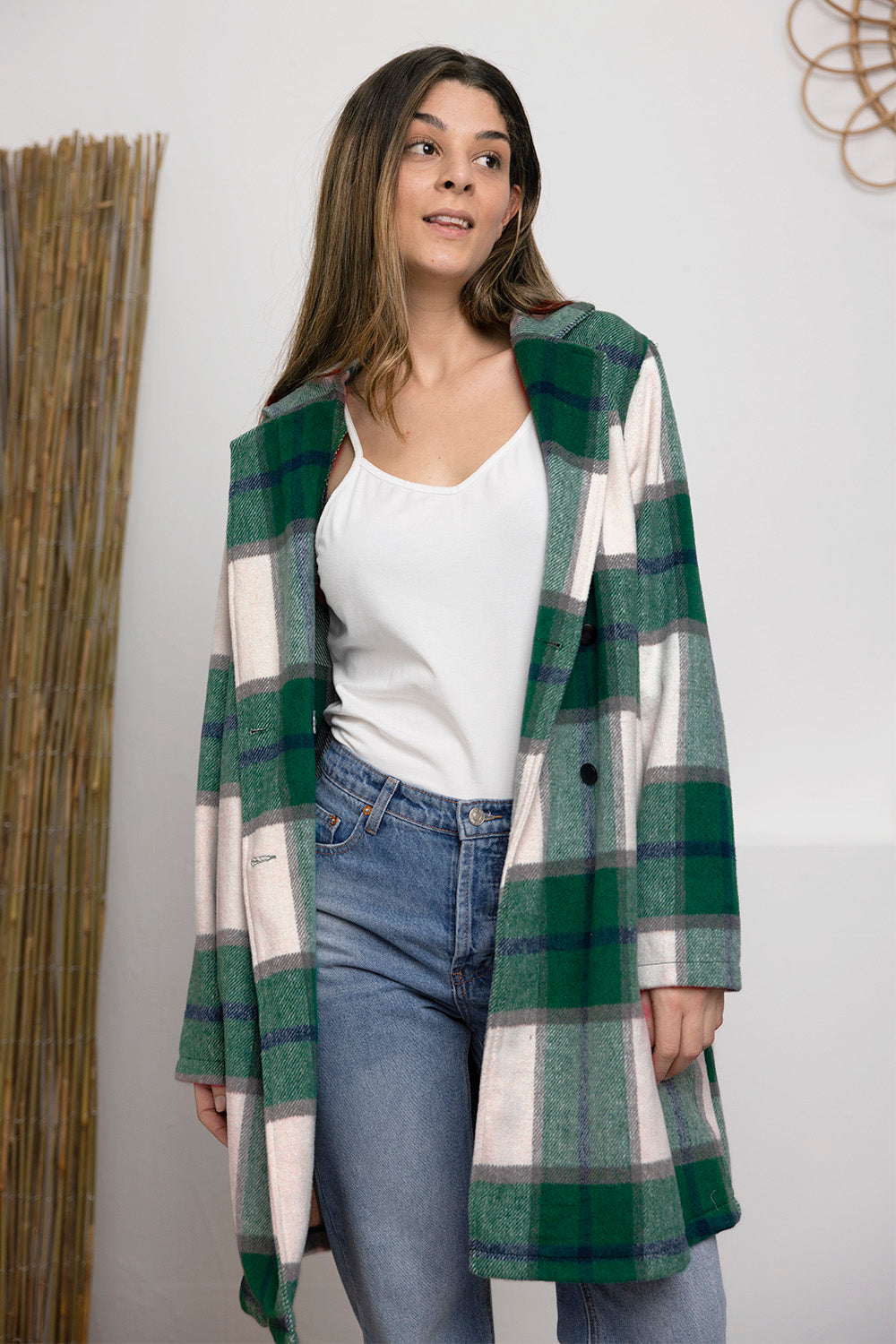 Full Size Plaid Button Up Lapel Collar Coat Sizes S - XXL