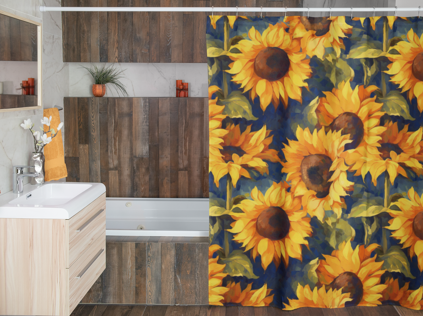 Wildflower Shower Curtain, Retro Shower Curtain, Botanical Shower Curtain, Boho Bathroom Decor