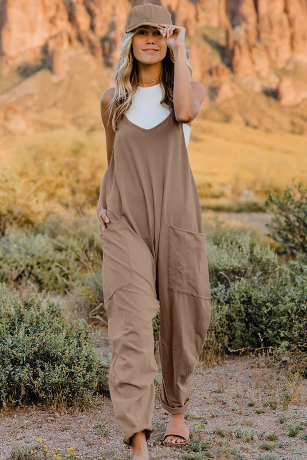 V-Neck Jumpsuit with Pockets,