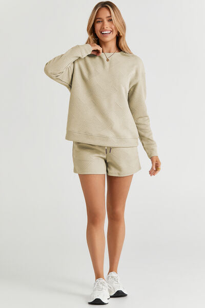 Womens Top and Drawstring Shorts Lounge Set