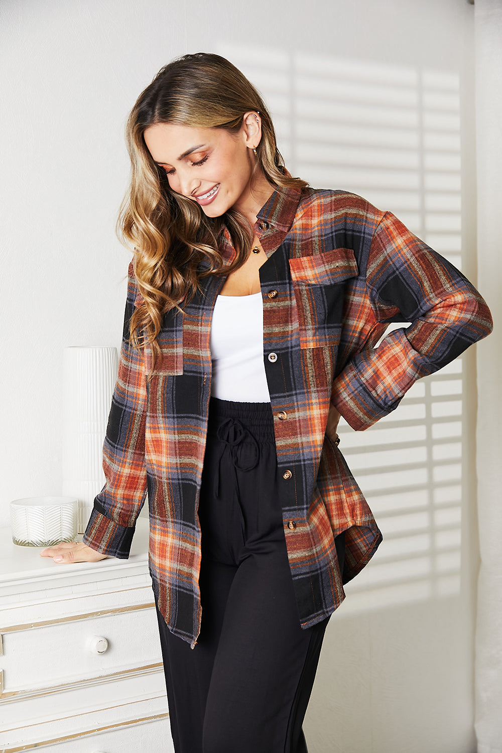 Womens Plaid Long Sleeve Shirt
