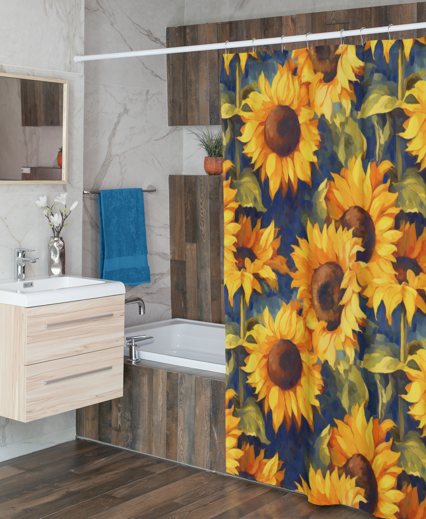 Wildflower Shower Curtain, Retro Shower Curtain, Botanical Shower Curtain, Boho Bathroom Decor