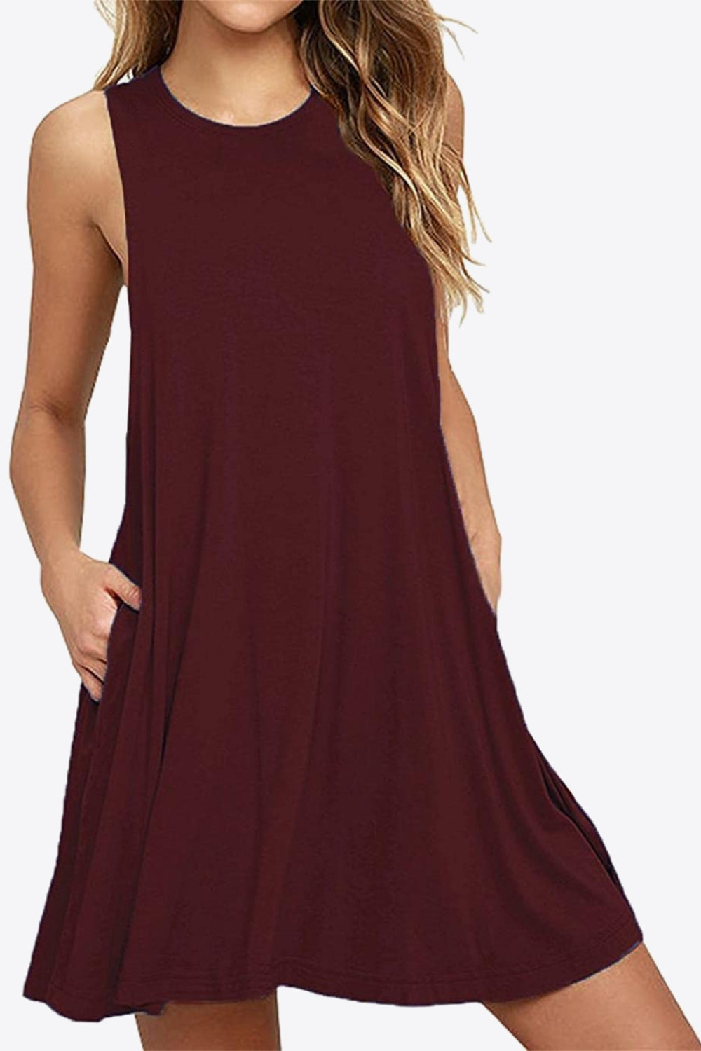 Sleeveless Dress with Pockets - Full Size Round Neck - Comfortable and Stylish