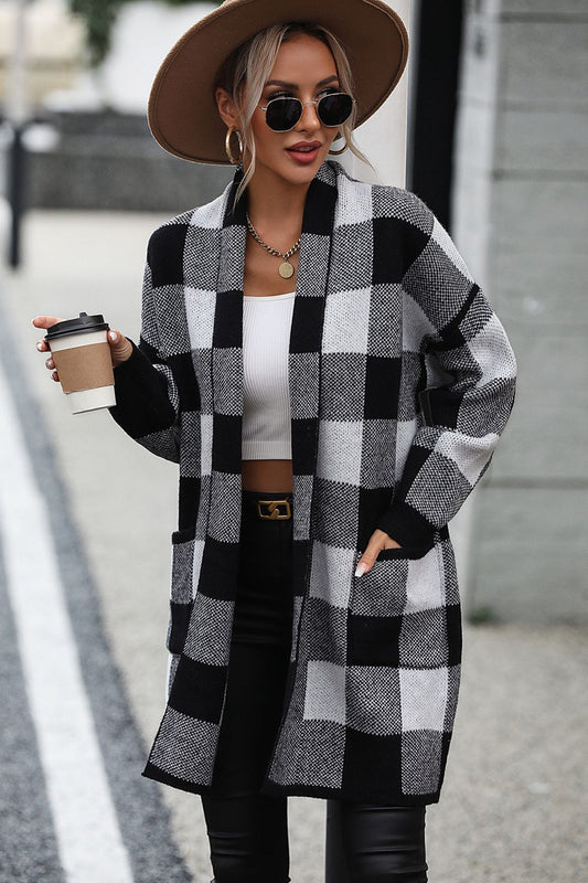 Checkered Cardigan with Pockets