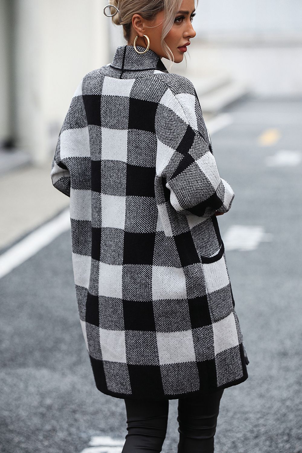 Checkered Cardigan with Pockets