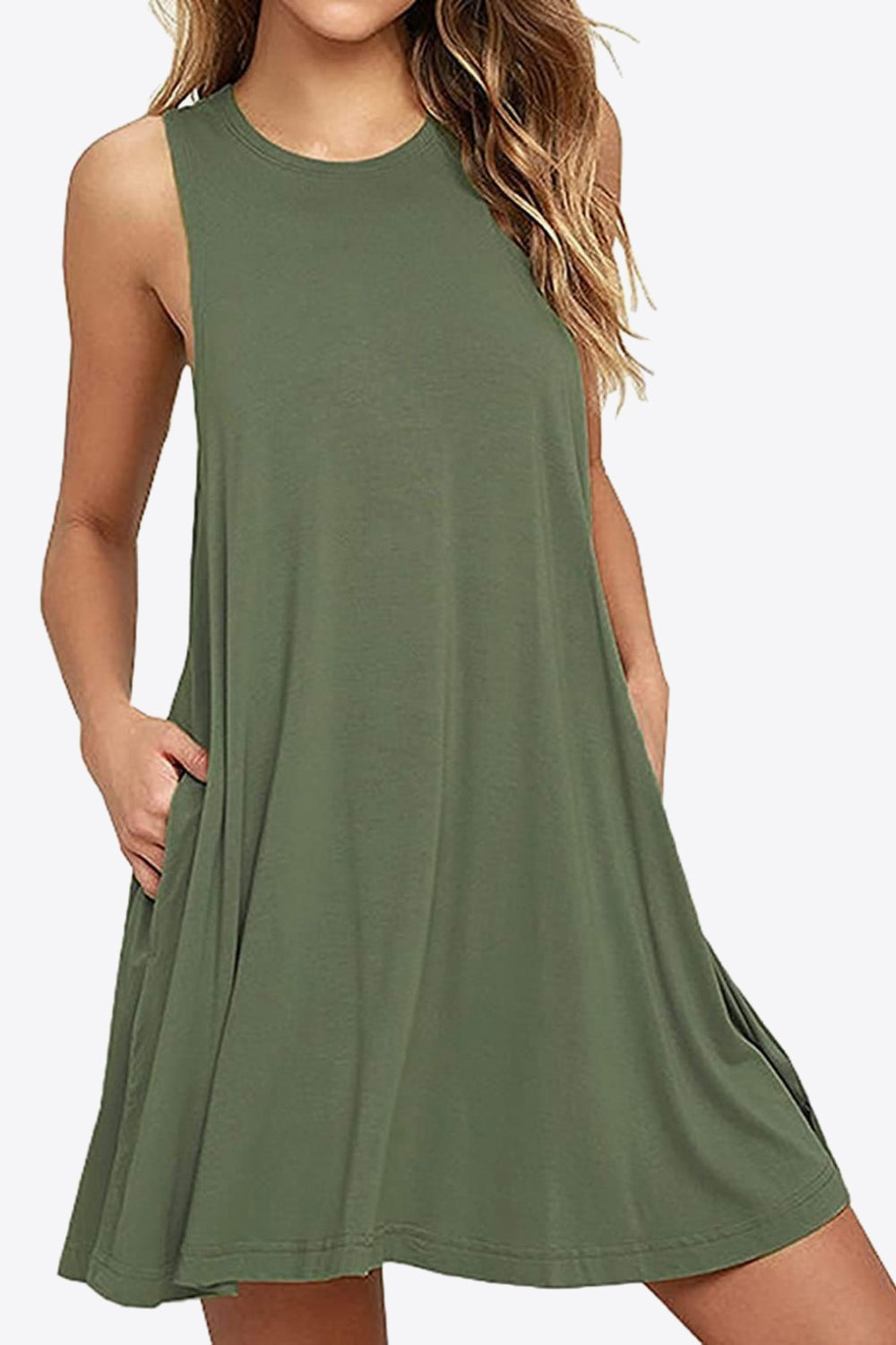 Sleeveless Dress with Pockets - Full Size Round Neck - Comfortable and Stylish