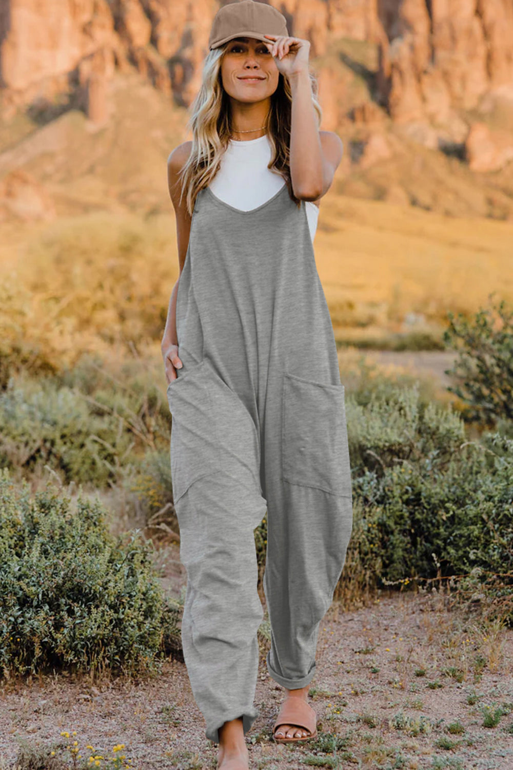 V-Neck Jumpsuit with Pockets,