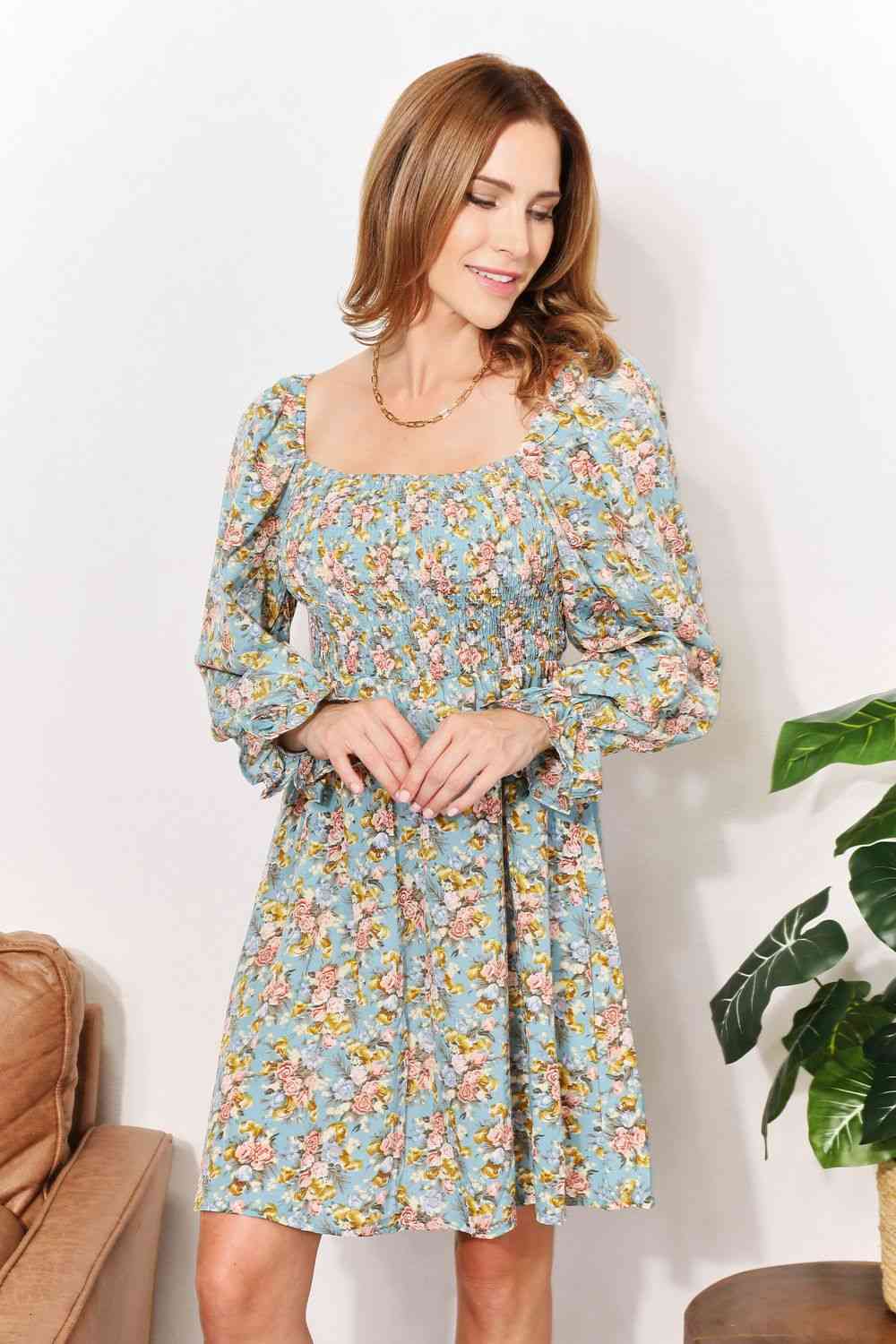 Floral Long Sleeve Mini Dress