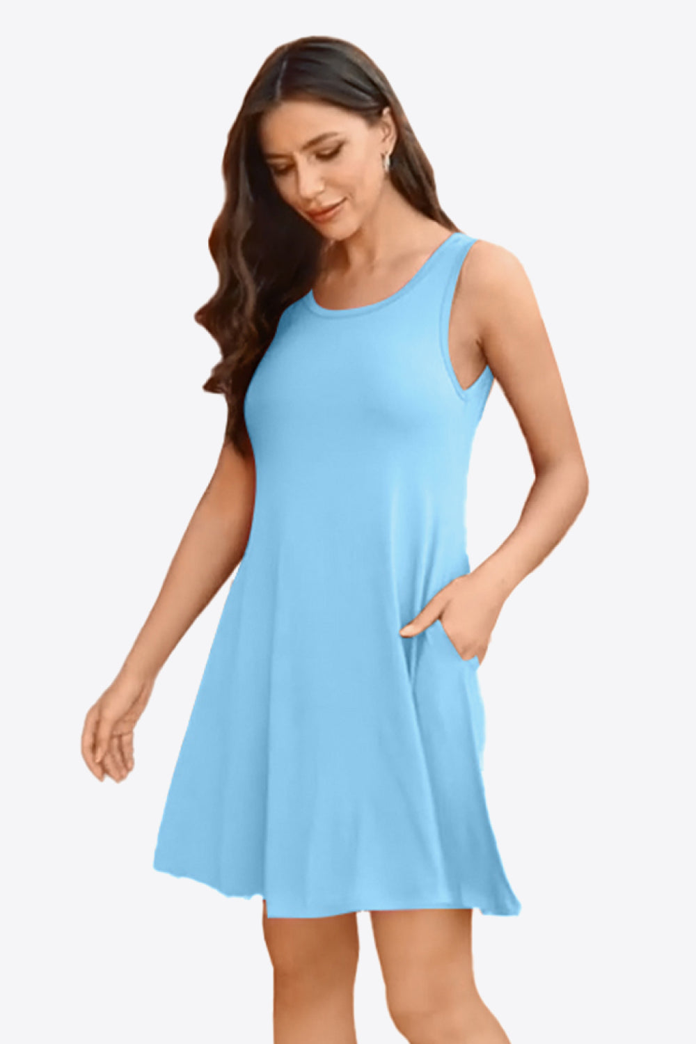 Sleeveless Dress with Pockets - Full Size Round Neck - Comfortable and Stylish