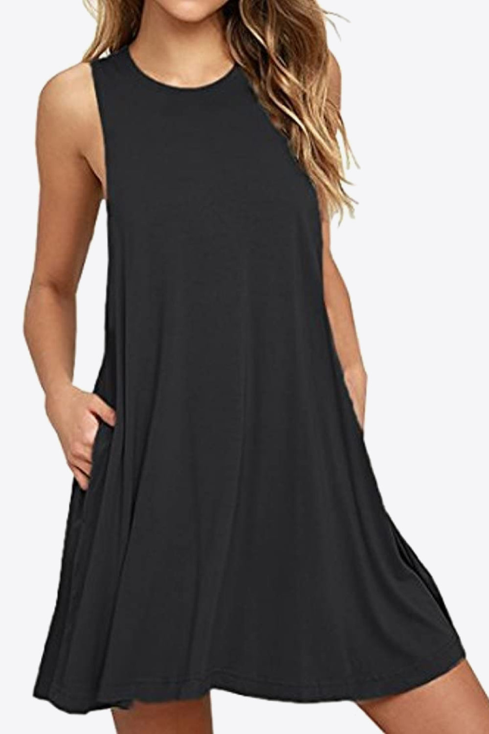 Sleeveless Dress with Pockets - Full Size Round Neck - Comfortable and Stylish