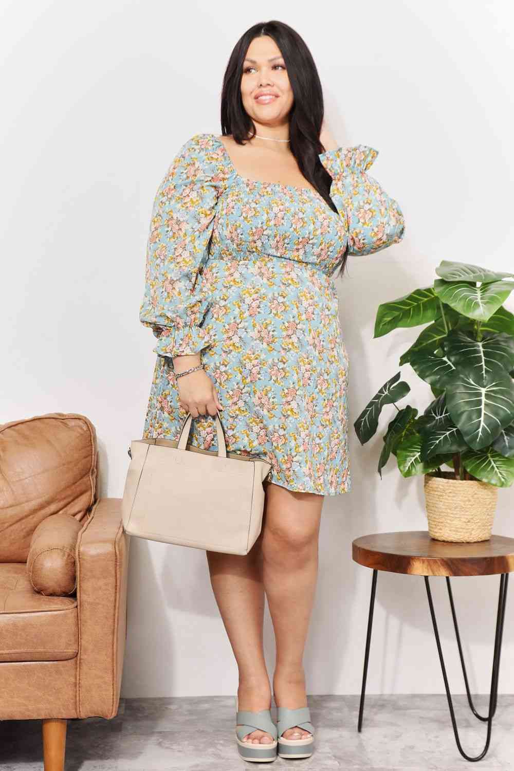 Floral Long Sleeve Mini Dress