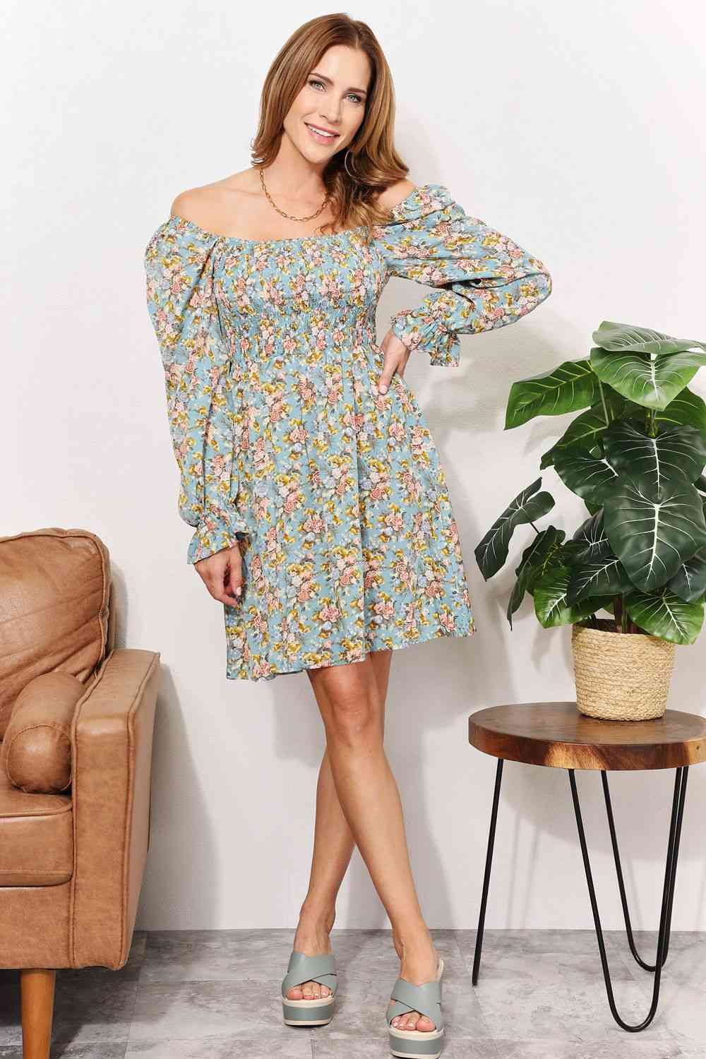 Floral Long Sleeve Mini Dress