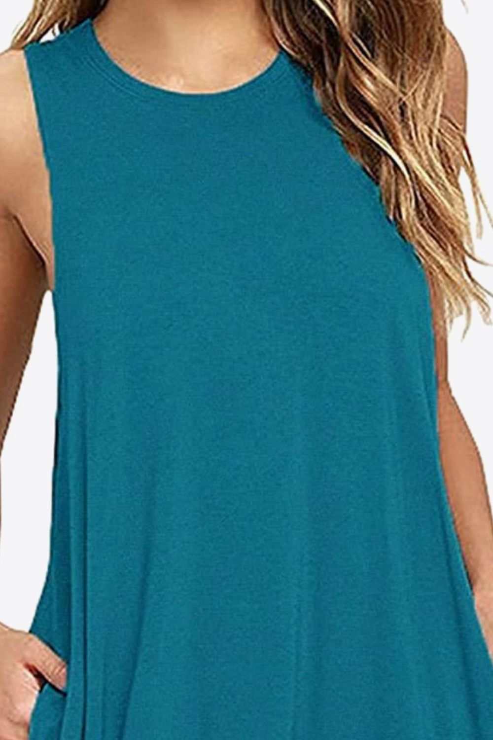 Sleeveless Dress with Pockets - Full Size Round Neck - Comfortable and Stylish