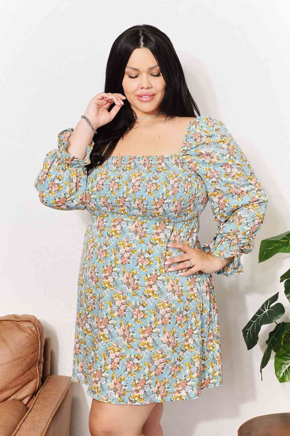 Floral Long Sleeve Mini Dress